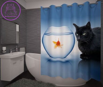  Textilní koupelnový závěs s 3D efektem 145x180cm Art-Kočka a kvárium 71432