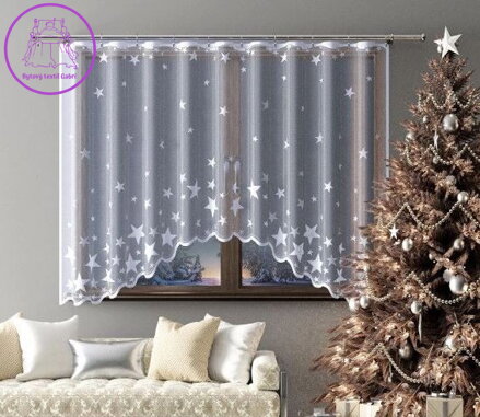 Záclona kusová oblouková vánoční 220x120cm W-Hvězdy 