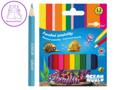 Pastelky barevné dřevo krátké Ocean World šestihranné 12 ks v krabičce 9x11,5x1cm 12ks v krabici