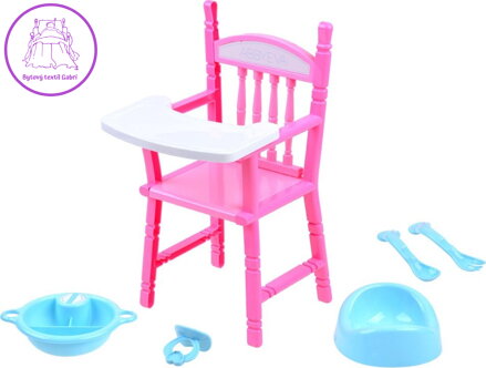 PIXINO Jídelní židlička pro panenky s příslušenstvím