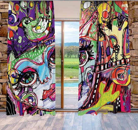 Závěsy dekorační tištěné 2x140x250cm - Cat art