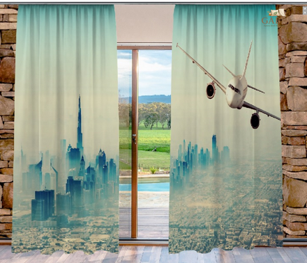 Závěsy dekorační tištěné 2x140x250cm - Letadlo nad Dubají