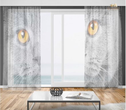 Záclony s 3D potiskem 2x150x250cm - Kočičí pohled