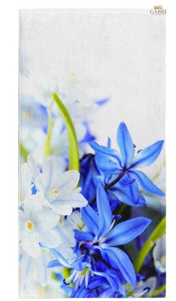 Osuška s potiskem 70x140cm - Modré a bílé květy