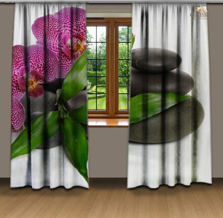 Závěsy dekorační tištěné 2x140x250cm - Orchidea na kamenech