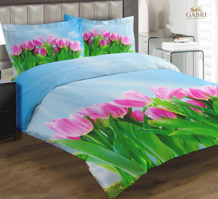 Povlečení z moderního materiálu Interlock fototisk 3D efekt - Růžové tulipány