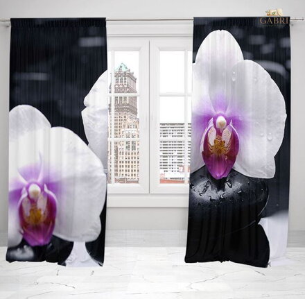 Závěsy dekorační tištěné 2x140x250cm - Bílá orchidej