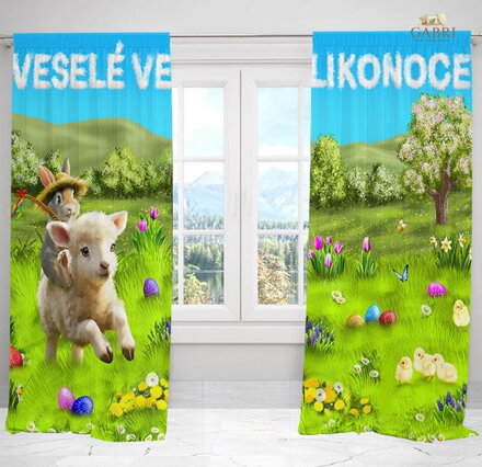 Závěsy dekorační tištěné 2x140x250cm - Ovečka a králíček