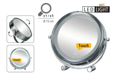 Kosmetické zrcadlo s LED Bright Mirror shorty Ø 15,0 cm stříbrné 2026