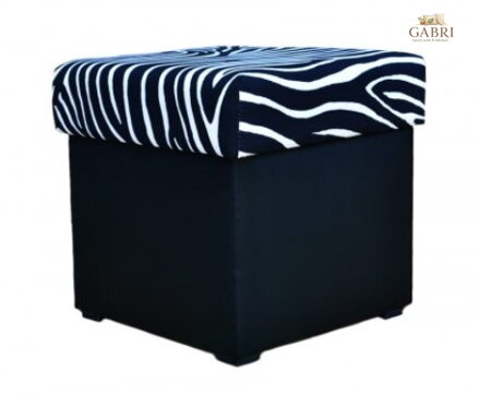 Taburet s úložným prostorem kostka černý - motiv zebra
