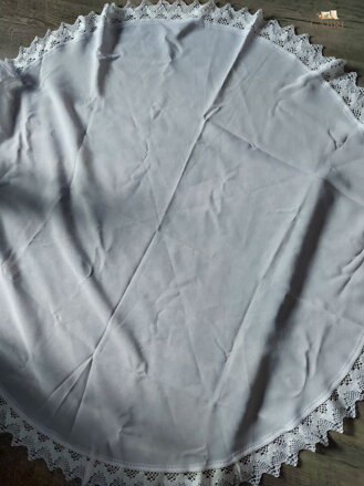 Ubrus bílý přírodní s krajkou kulatý 120cm SKLADEM