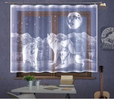 Záclona dětská bílá 320x140cm W-E73600 Vlci SKLADEM