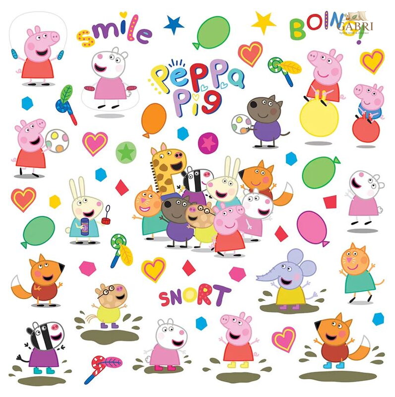 Dětská samolepka na zeď 30x30cm - Prasátko Peppa Všichni přátelé
