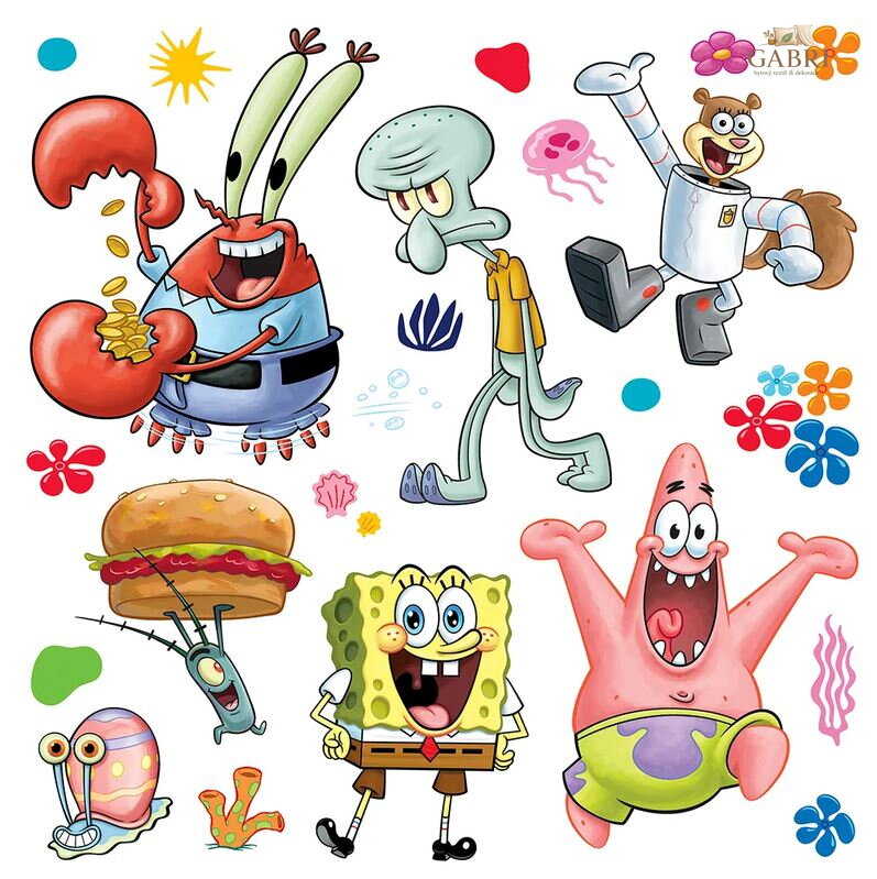 Dětská samolepka na zeď 30x30cm - SpongeBob Zátiší bikin