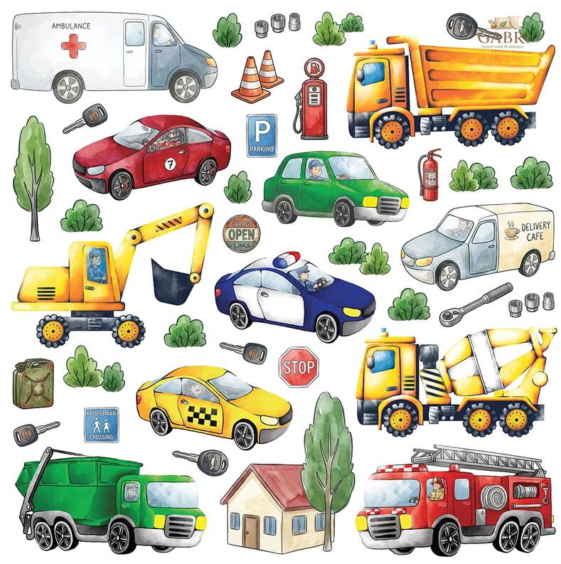 Dětská samolepka na zeď 30x30cm - City Vehicles