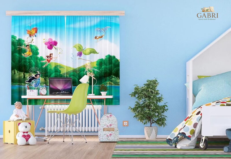 Dětské dekorační závěsy s potiskem 180x160cm - Disney Víly s duhou 4317