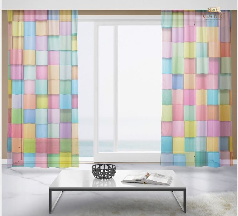 Záclony s 3D potiskem 2x150x250cm - Barevná kostky