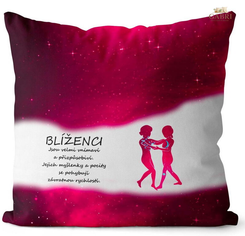 Polštářek se znamením zvěrokruhu 40x40cm - Blíženci (22.5. - 21.6.) - červený