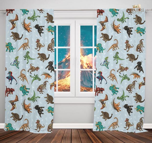 Závěsy dekorační tištěné 2x140x250cm - Dinosauří pattern