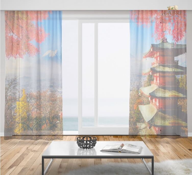 Záclony s 3D potiskem 2x150x250cm - Hora Fudži