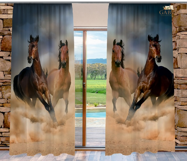 Závěsy dekorační tištěné 2x140x250cm - Koně