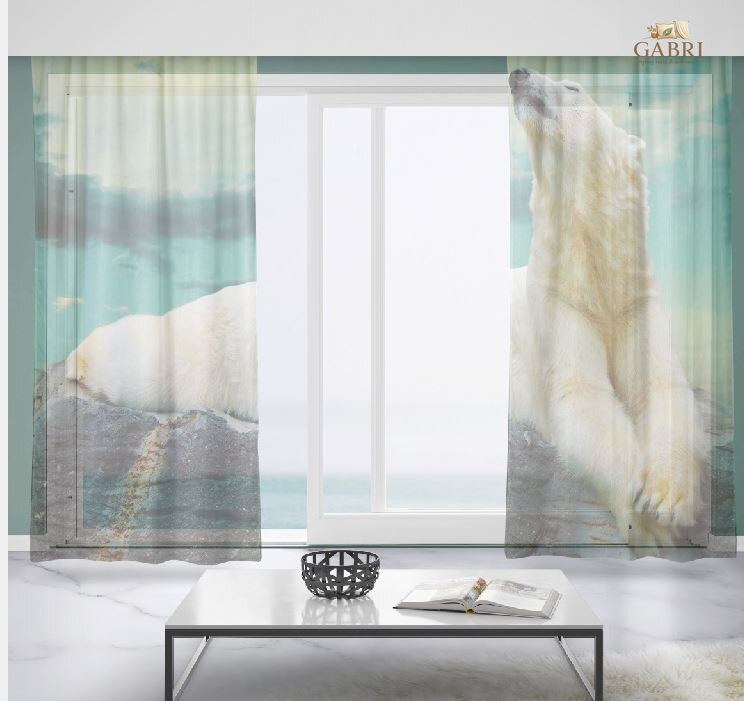Záclony s 3D potiskem 2x150x250cm - Zimní medvěd