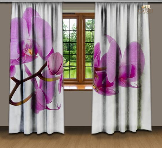 Závěsy dekorační tištěné 2x140x250cm - Růžová orchidej