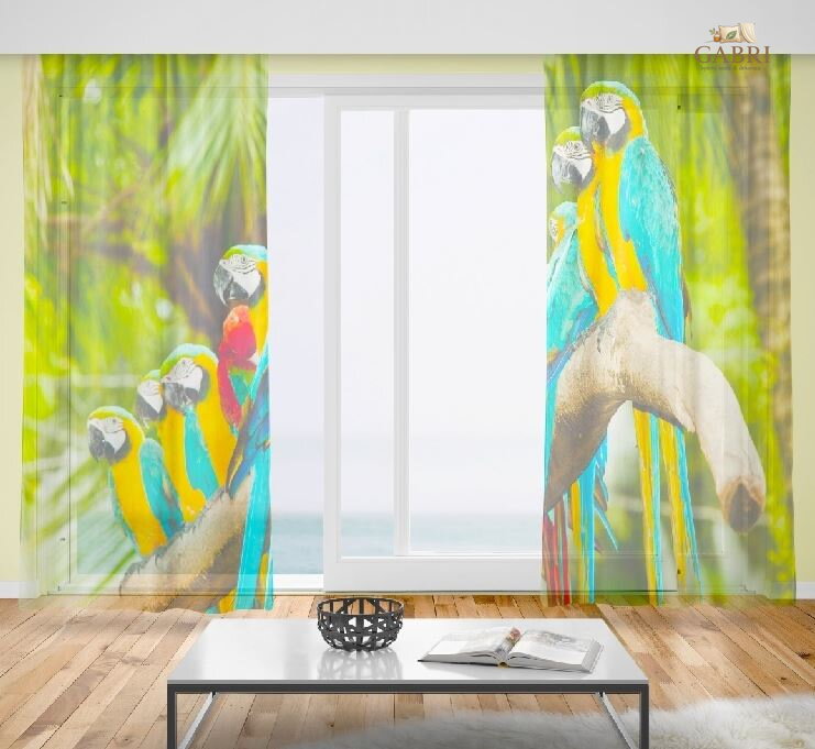 Záclony s 3D potiskem 2x150x250cm - Papoušci
