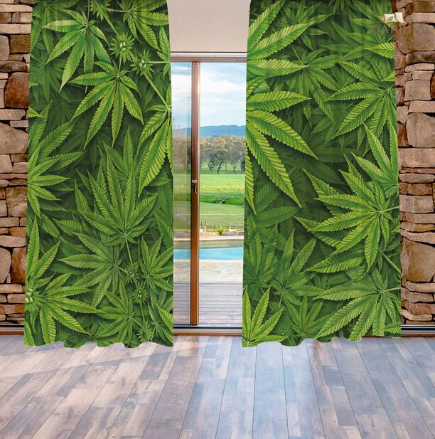 Závěsy dekorační tištěné 2x140x250cm - Cannabis