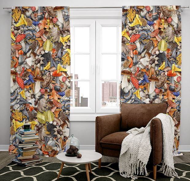 Zatemňovací závěsy tištěné black out 2x140x250cm - Houby houby houby