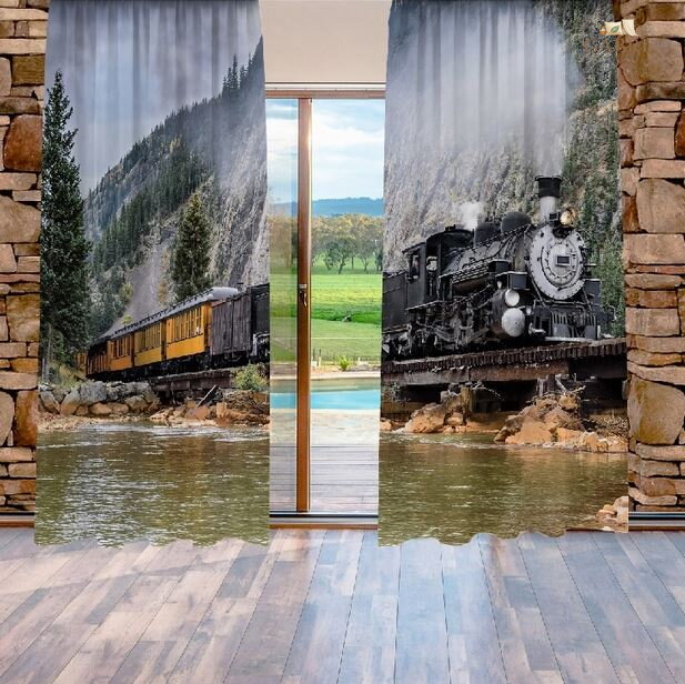 Zatemňovací závěsy tištěné black out 2x140x250cm - Lokomotiva