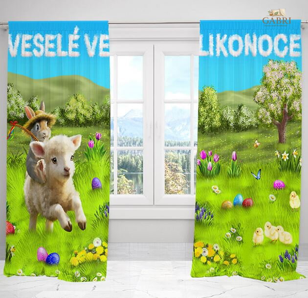 Závěsy dekorační tištěné 2x140x250cm - Ovečka a králíček