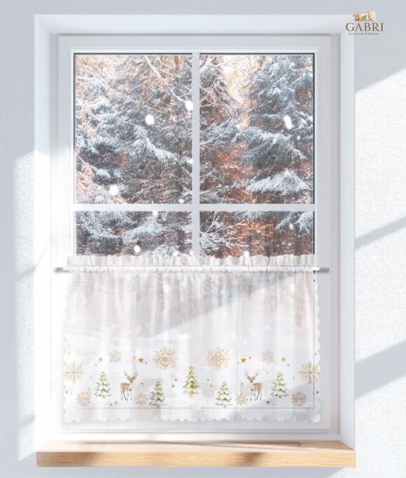 Voálová vitrážková záclona s potiskem vánoční 100x60cm Gabri- PBN336 Vánoce