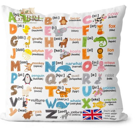 Polštářek naučný s potiskem - Anglická abeceda
