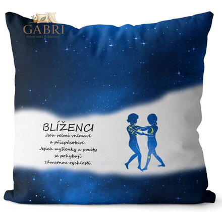 Polštářek se znamením zvěrokruhu 40x40cm - Blíženci (22.5. - 21.6.) - modrý