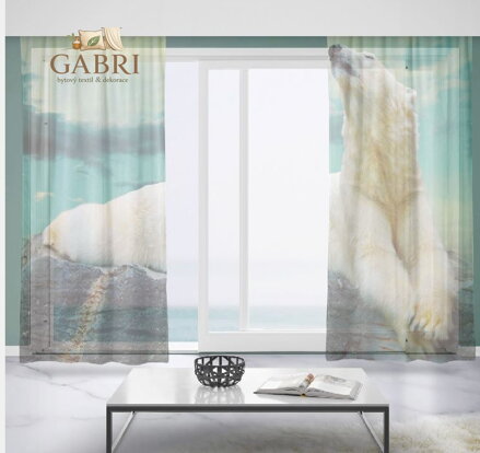 Záclony s 3D potiskem 2x150x250cm - Zimní medvěd