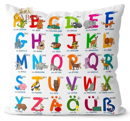 Polštářek naučný s potiskem - Německá abeceda