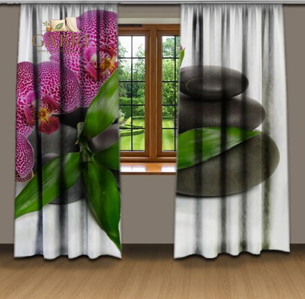 Závěsy dekorační tištěné 2x140x250cm - Orchidea na kamenech