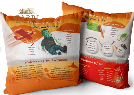 Polštářek naučný s potiskem - Předpony s-, z-, vz-