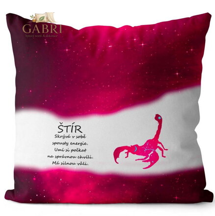 Polštářek se znamením zvěrokruhu 40x40cm - Štír (23.10. - 22.11.) červený
