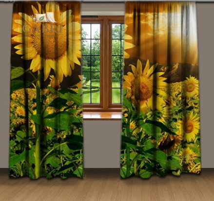 Zatemňovací závěsy tištěné black out 2x140x250cm - Slunečnice