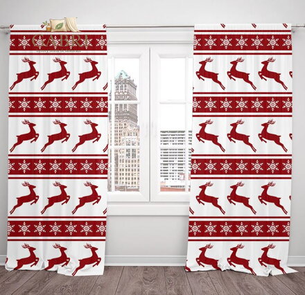 Závěsy dekorační tištěné 2x140x250cm - Sobi a vločky