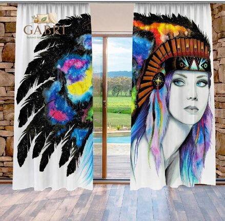 Závěsy dekorační tištěné 2x140x250cm - Space indiánka art