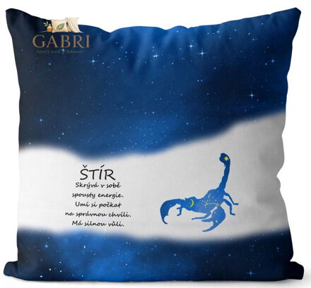 Polštářek se znamením zvěrokruhu 40x40cm - Štír (23.10. - 22.11.) modrý