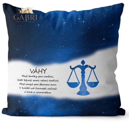 Polštářek se znamením zvěrokruhu 40x40cm - Váhy (23.9. - 22.10.) modrý