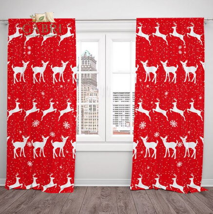 Závěsy dekorační tištěné 2x140x250cm - Vánoční sobi