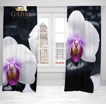 Závěsy dekorační tištěné 2x140x250cm - Bílá orchidej