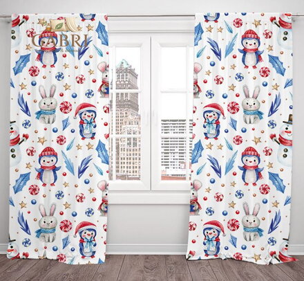 Závěsy dekorační vánoční tištěné 2x140x250cm - Zimní radovánky