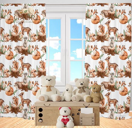 Závěsy zatemňovací blackout dětské 2x140x250cm - Baby lesní zvířátka