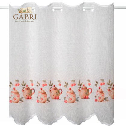 Metrážová vitrážka do kuchyně s potiskem Gabri-Cherri-004 béžovo-červený 2026